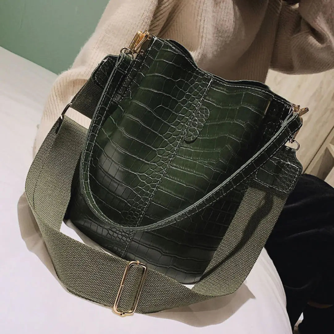 Chic & Functional: Blake Shoulder Bag in Olive Croc | Marvis - Marvis