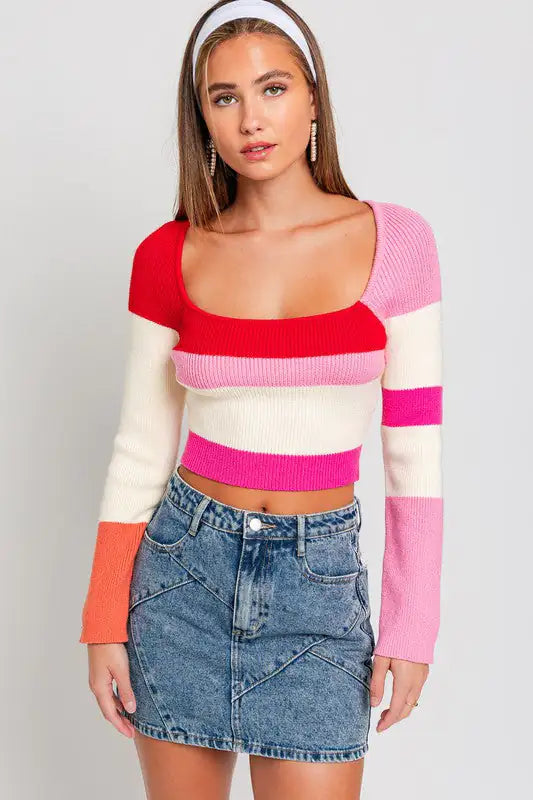 Color Block Stripe Knit Top: Bold & Cozy | Marvis - Marvis