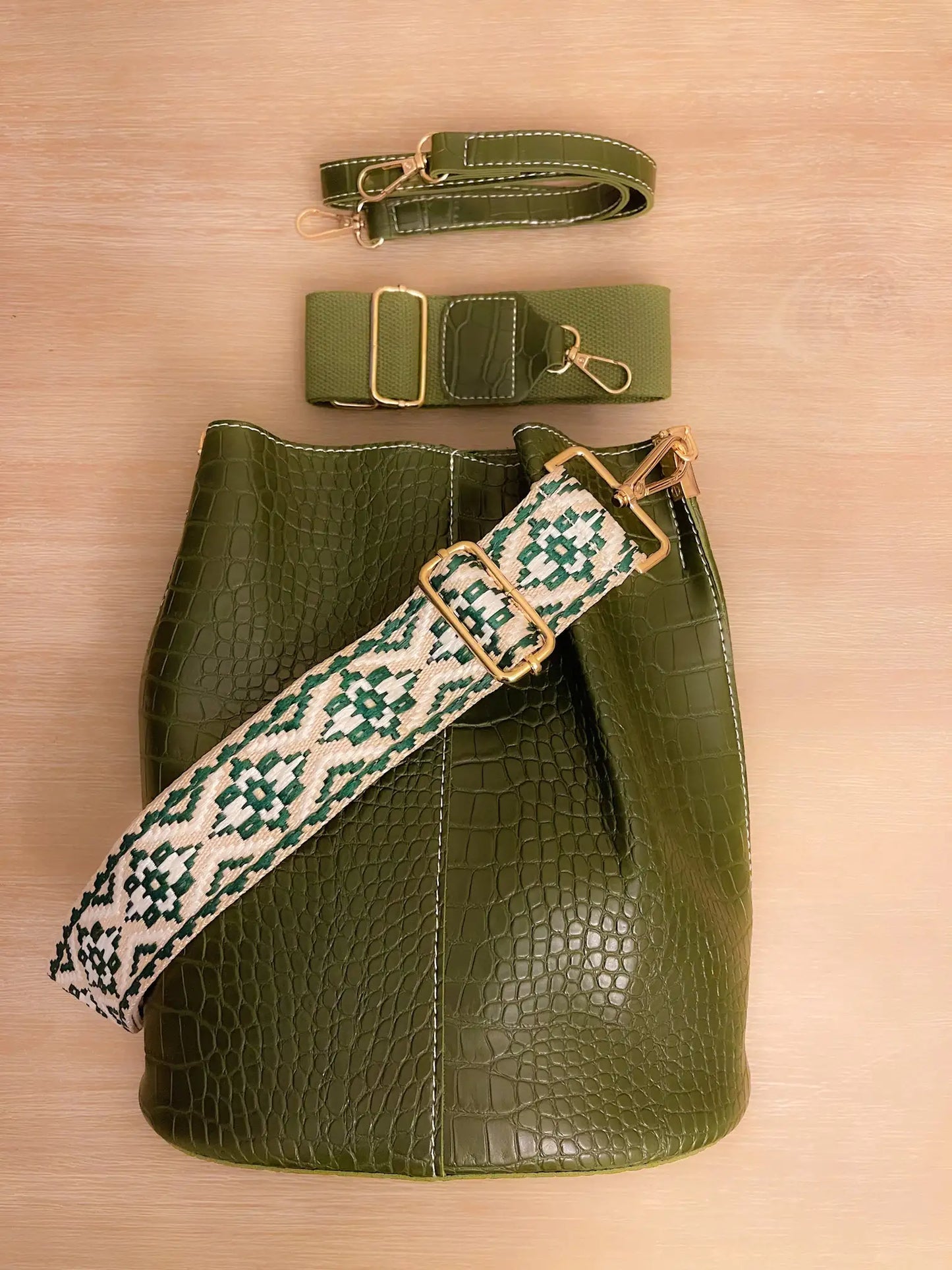 Chic & Functional: Blake Shoulder Bag in Olive Croc | Marvis - Marvis