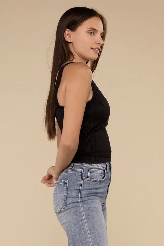 Ribbed Padded V-Neck Tank Top: Comfort Meets Style | Marvis - Marvis