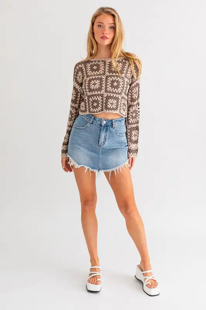 Boho Chic: Long Sleeve Crochet Top | Marvis - Marvis