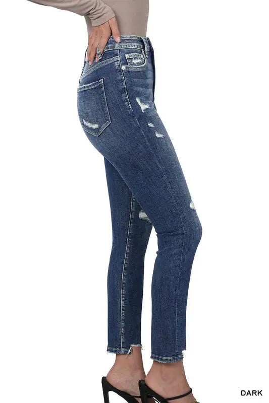 Step Up Your Style with Distressed Hem Skinny Jeans | Marvis - Marvis