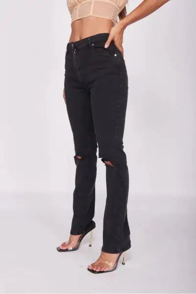 Embrace the Edge: Charcoal Distressed Knee Rip Jeans | Marvis - Marvis