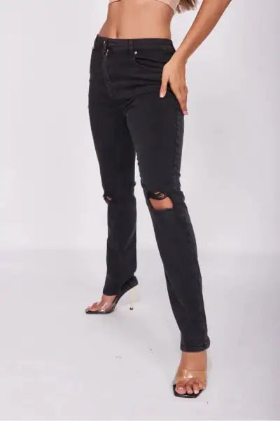 Embrace the Edge: Charcoal Distressed Knee Rip Jeans | Marvis - Marvis