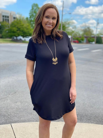 Effortless Chic: Rolled Short Sleeve Round Neck Dress | Marvis - Marvis