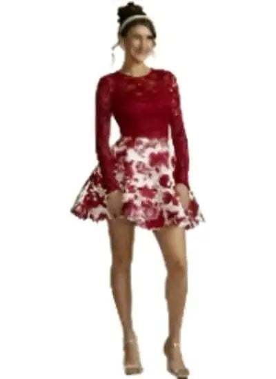 Elegant Ensemble: Lace Top & Floral Skirt Two-Piece Dress | Marvis - Marvis