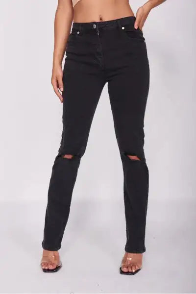 Embrace the Edge: Charcoal Distressed Knee Rip Jeans | Marvis - Marvis