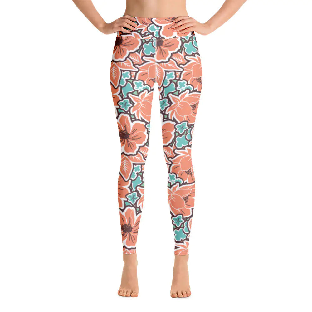 Tropical Red Floral Yoga Leggings: Stretch into Paradise | Marvis - Marvis