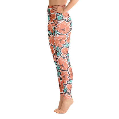 Tropical Red Floral Yoga Leggings: Stretch into Paradise | Marvis - Marvis