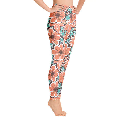 Tropical Red Floral Yoga Leggings: Stretch into Paradise | Marvis - Marvis