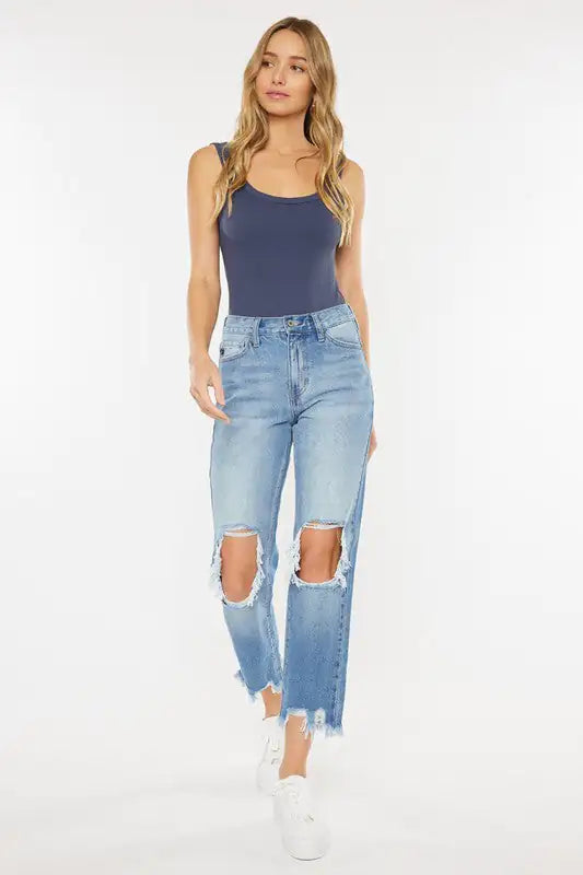 KanCan High-Rise Chewed-Up Mom Jeans – Edgy Comfort Awaits | Marvis - Marvis