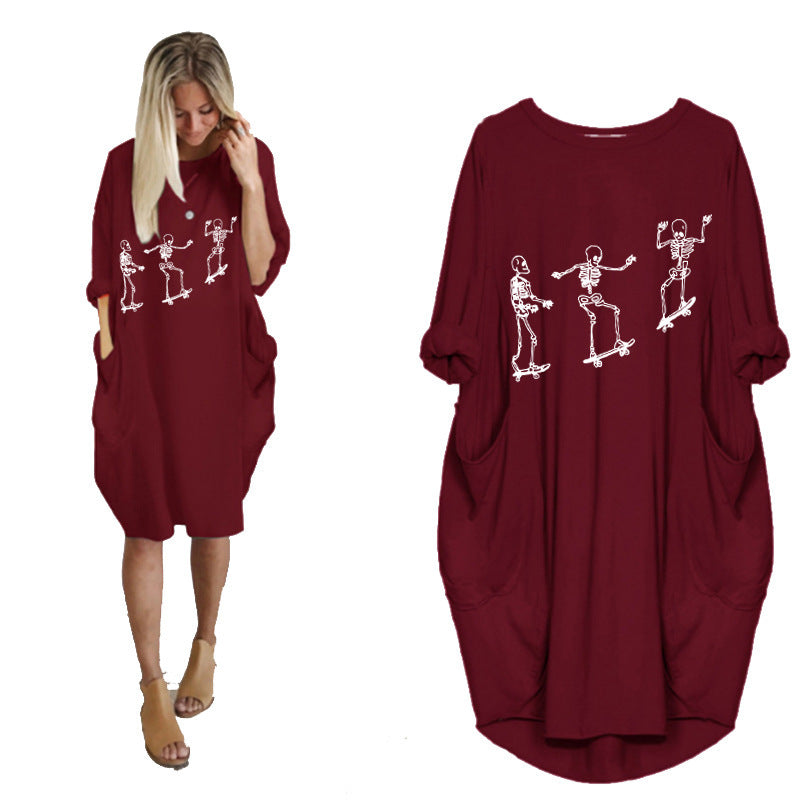 Spooktacular Casual Halloween Pocket Dress – Haunt in Style! | Marvis - Marvis