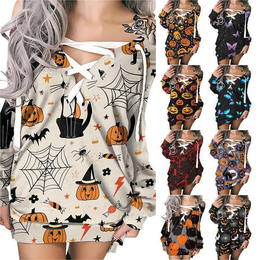 Enchanting Halloween Lace-Up V-Neck Dress - Spookily Stylish! | Marvis - Marvis