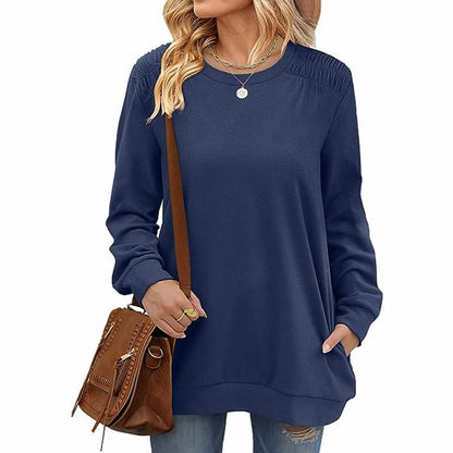 Effortless Style: Long Sleeve Pullover Sweatshirt with Pockets | Marvis - Marvis