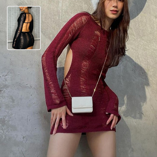 Y2K Vibes & Sexy Back—Slim Fit Hollow Dress for Bold Looks! | Marvis - Marvis