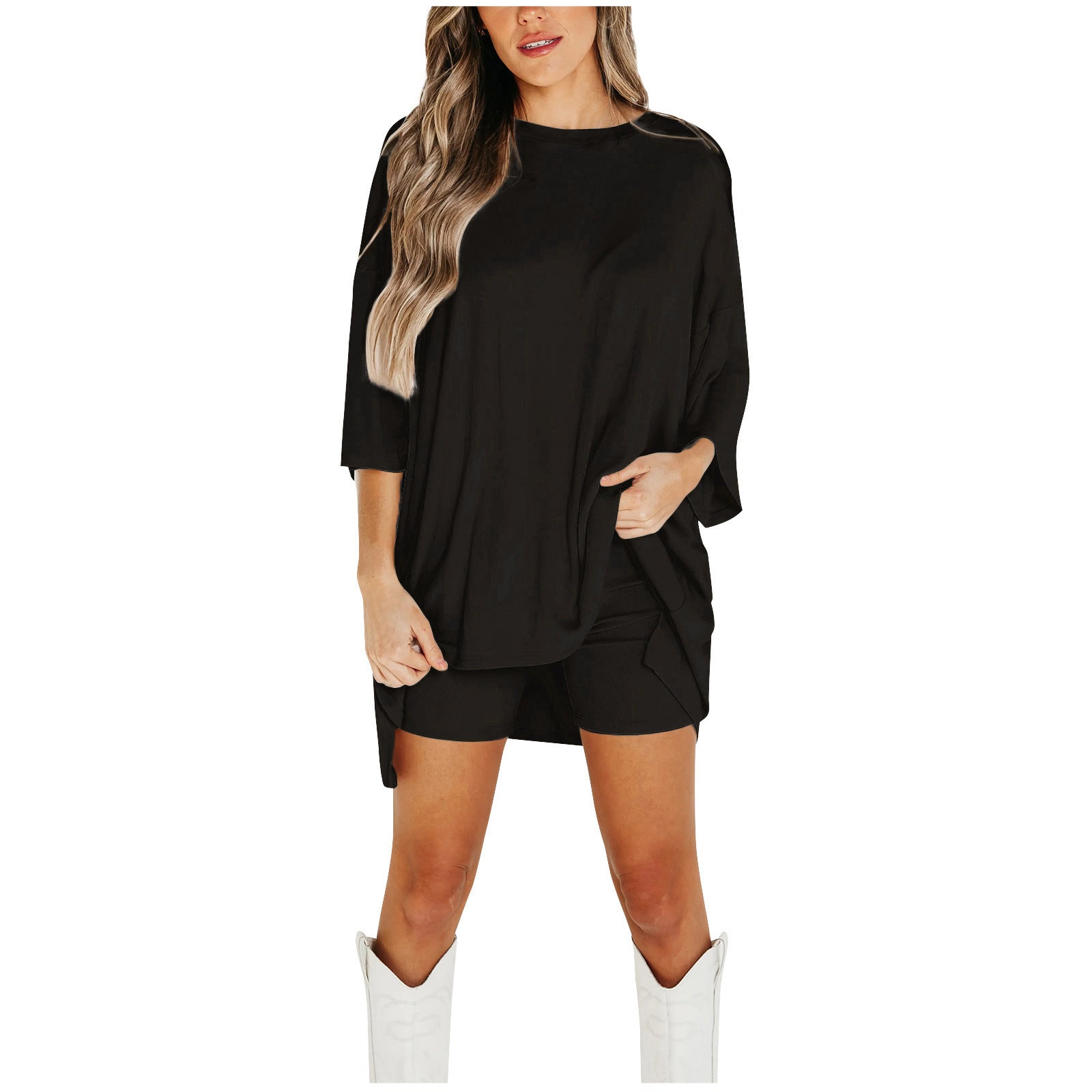 Solid T-Shirt & Tight Shorts Set – Casual Cool for Every Day | Marvis - Marvis