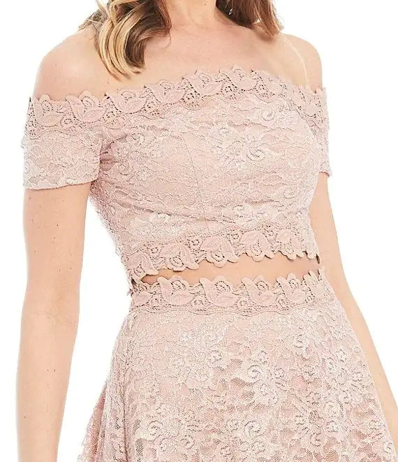 Chic & Romantic: Off-Shoulder Top & Lace Skirt Two-Piece Dress | Marvis - Marvis