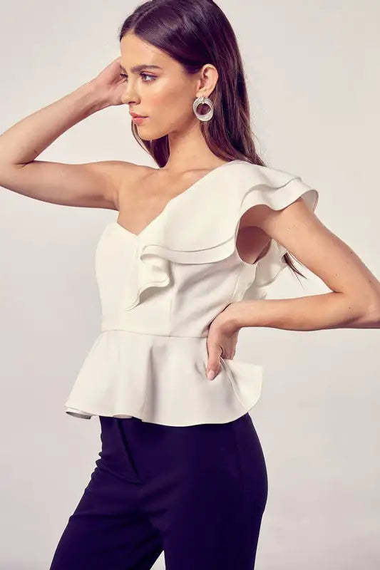 Stunning Elegance: One Shoulder Ruffle Peplum Top | Marvis - Marvis