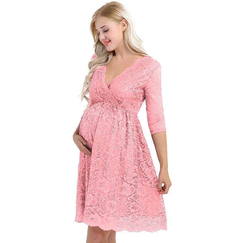 Women's Maternity Elegant Floral Lace Overlay Dress - Timeless Elegance | Marvis - Marvis