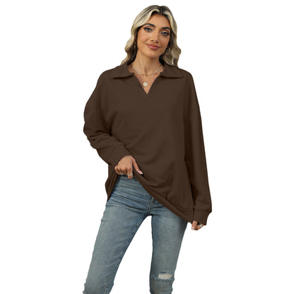 Effortless Elegance: Lapel V-Neck Casual Sweatshirt | Marvis - Marvis