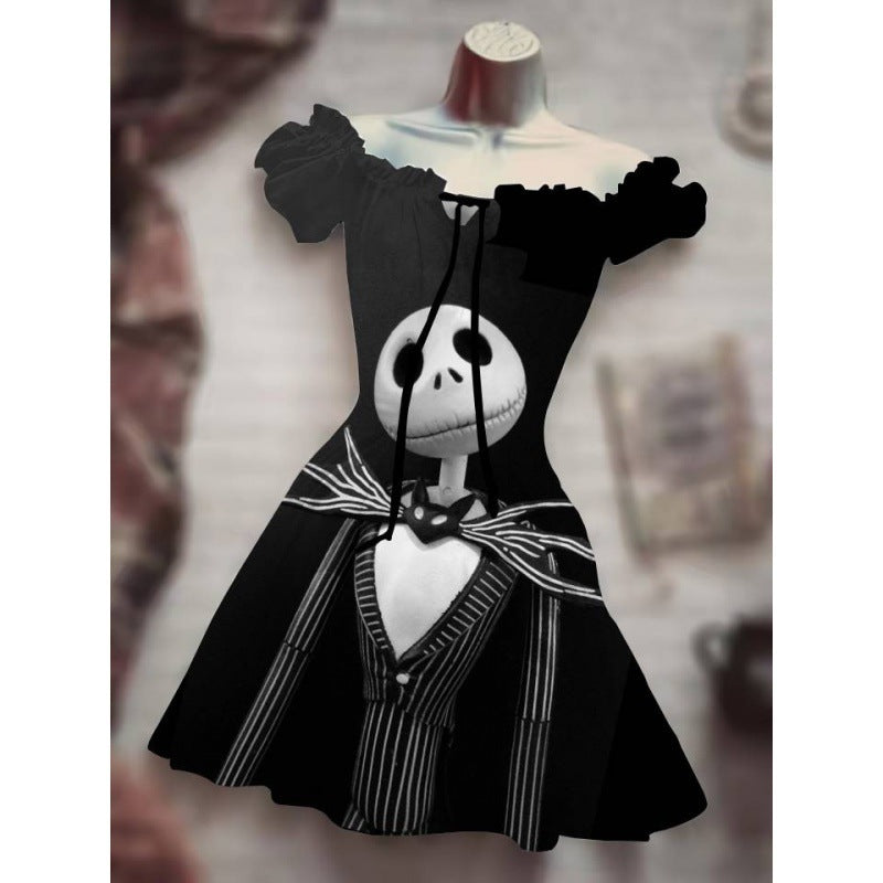 Spooky Chic: Puff Sleeve High Waist Halloween Dress | Marvis - Marvis