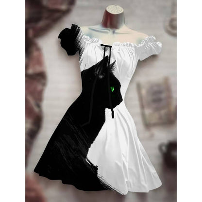 Spooky Chic: Puff Sleeve High Waist Halloween Dress | Marvis - Marvis