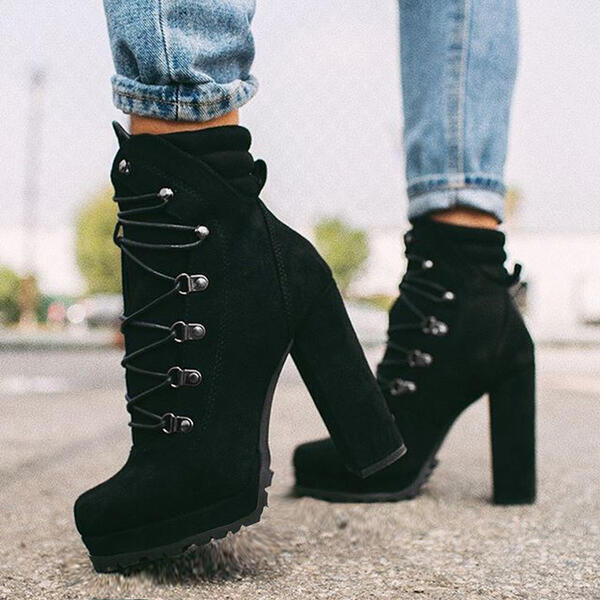 Step Up Your Style with Round Toe Lace-Up Heeled Boots | Marvis - Marvis