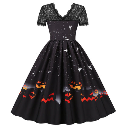 Whimsical Halloween Lace Patchwork Swing Dress for Effortless Glam | Marvis - Marvis