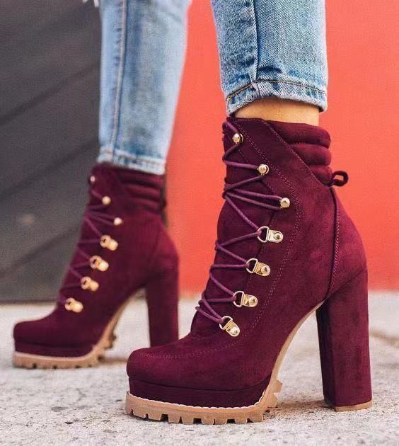 Step Up Your Style with Round Toe Lace-Up Heeled Boots | Marvis - Marvis