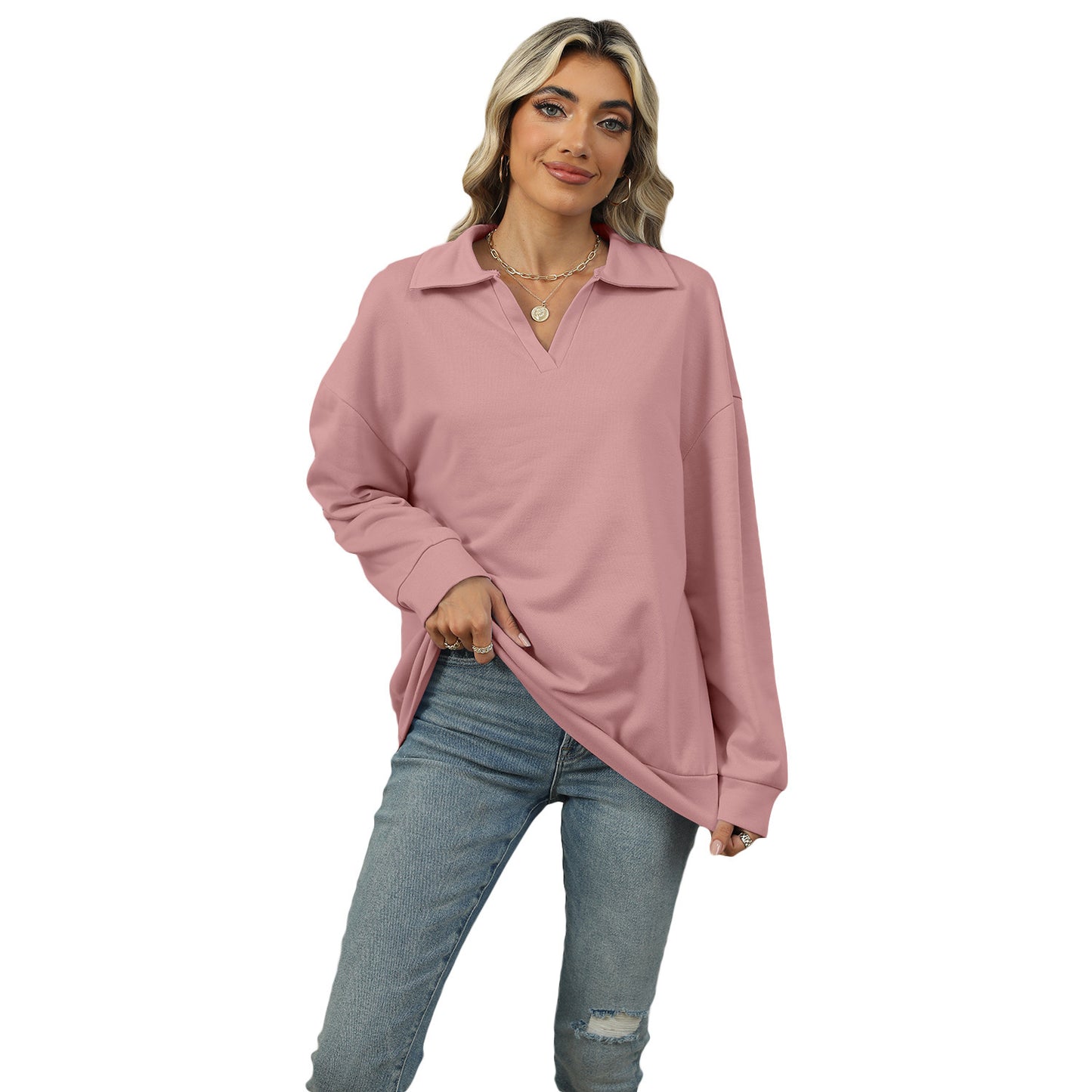 Effortless Elegance: Lapel V-Neck Casual Sweatshirt | Marvis - Marvis