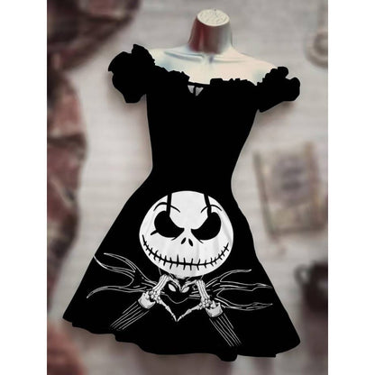 Spooky Chic: Puff Sleeve High Waist Halloween Dress | Marvis - Marvis