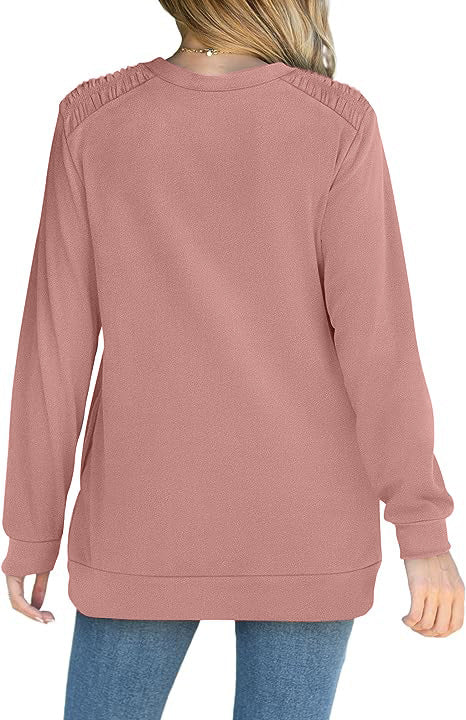 Effortless Style: Long Sleeve Pullover Sweatshirt with Pockets | Marvis - Marvis