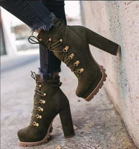 Step Up Your Style with Round Toe Lace-Up Heeled Boots | Marvis - Marvis