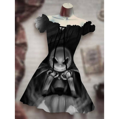 Spooky Chic: Puff Sleeve High Waist Halloween Dress | Marvis - Marvis