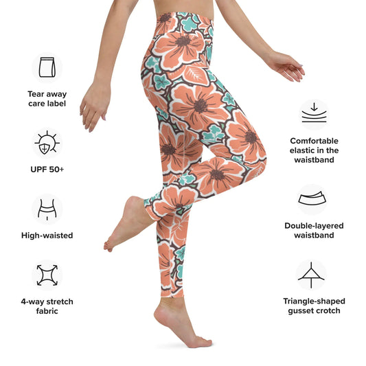 Tropical Red Floral Yoga Leggings: Stretch into Paradise | Marvis - Marvis