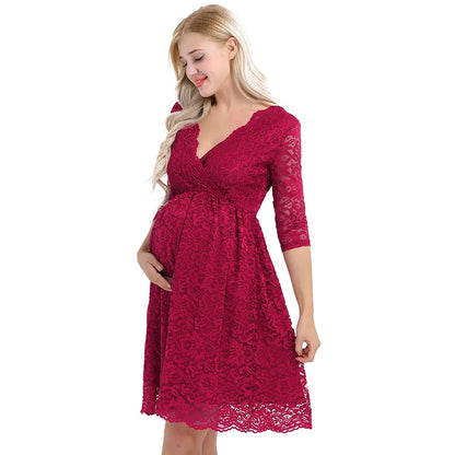 Women's Maternity Elegant Floral Lace Overlay Dress - Timeless Elegance | Marvis - Marvis