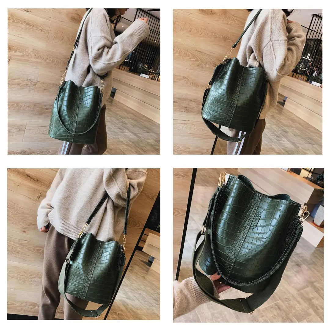 Chic & Functional: Blake Shoulder Bag in Olive Croc | Marvis - Marvis