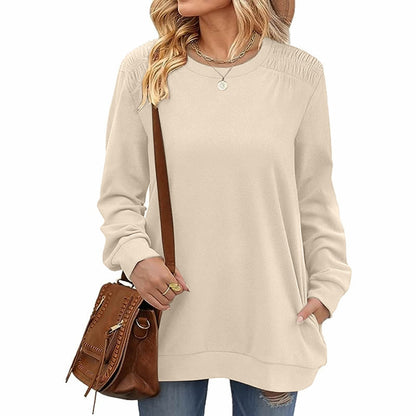 Effortless Style: Long Sleeve Pullover Sweatshirt with Pockets | Marvis - Marvis