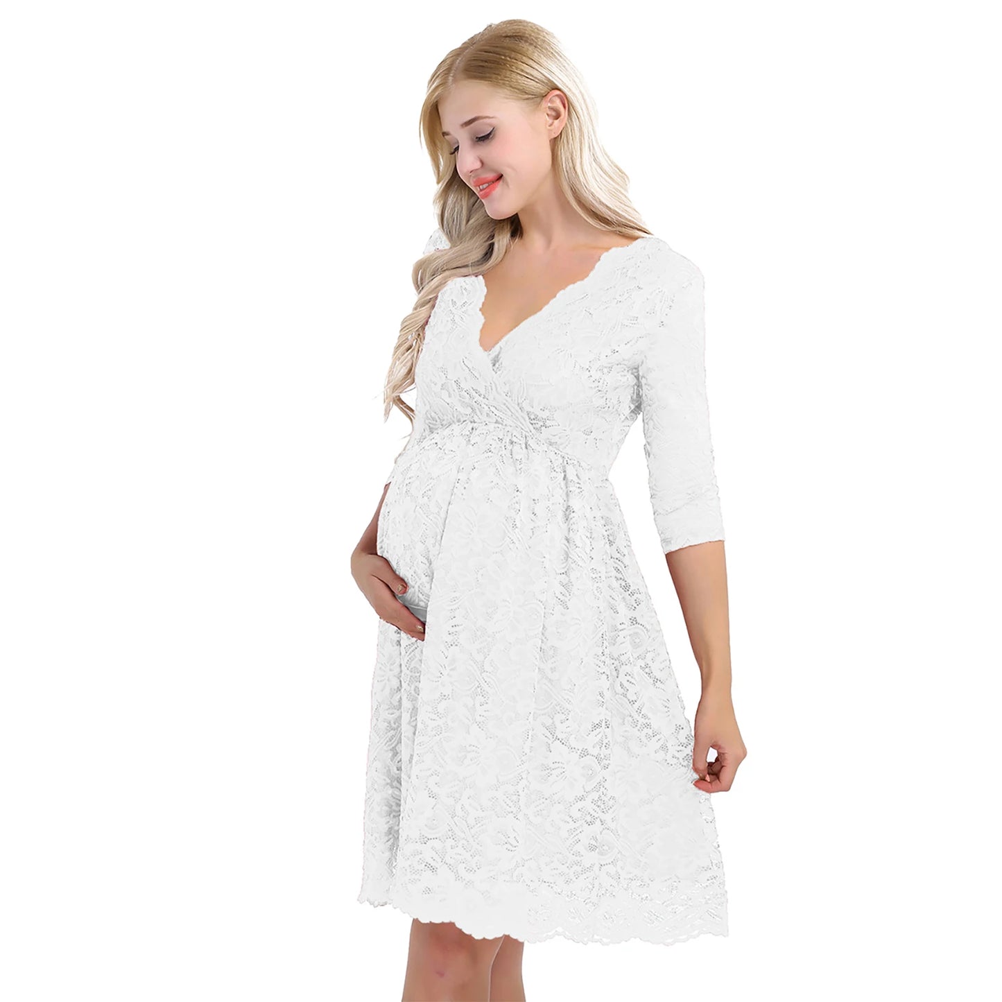 Women's Maternity Elegant Floral Lace Overlay Dress - Timeless Elegance | Marvis - Marvis