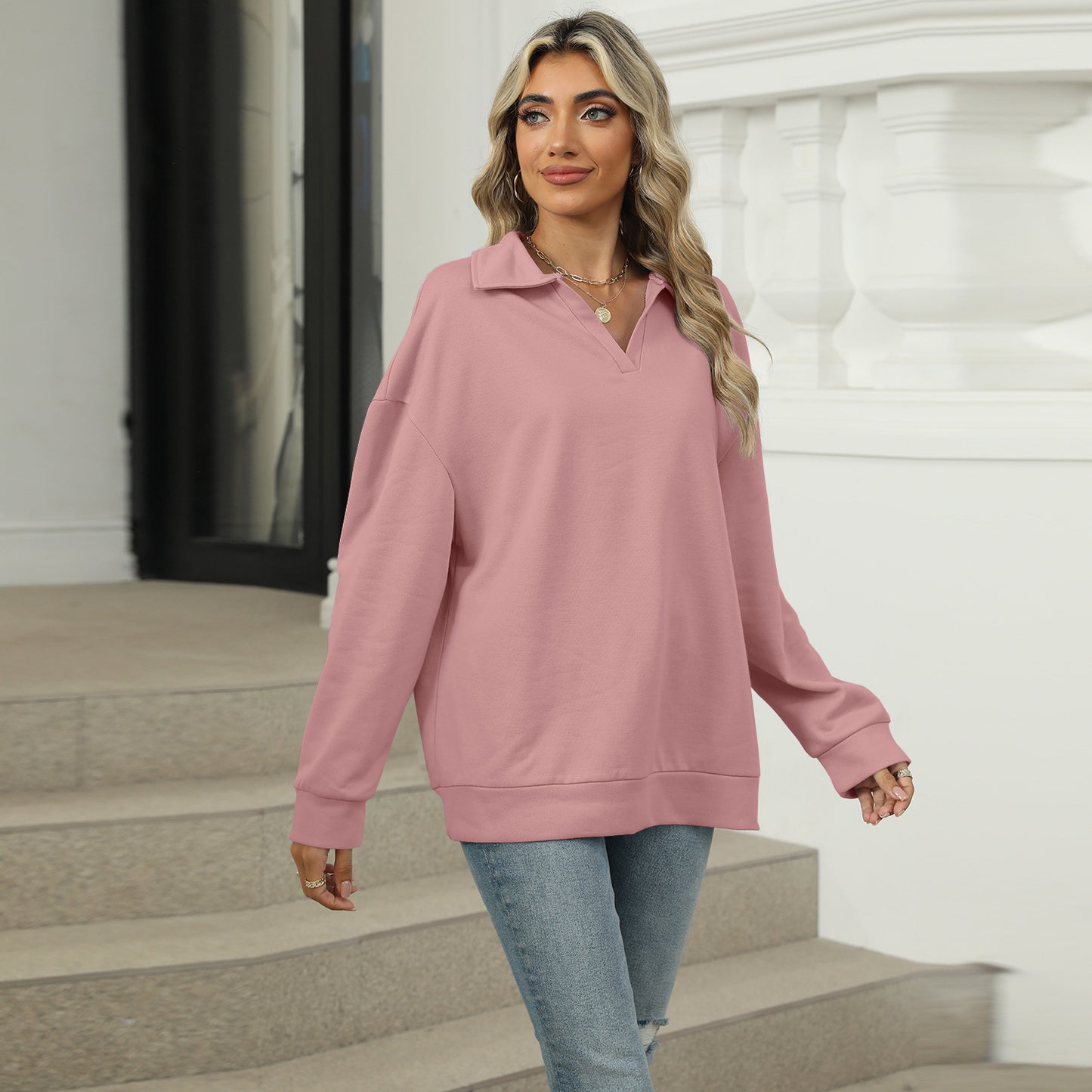 Effortless Elegance: Lapel V-Neck Casual Sweatshirt | Marvis - Marvis