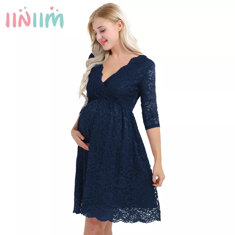 Women's Maternity Elegant Floral Lace Overlay Dress - Timeless Elegance | Marvis - Marvis