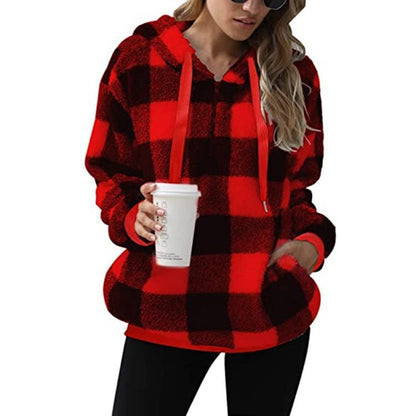 Stay Cozy in Style: Plaid Hooded Plush Sweatshirt with Pockets | Marvis - Marvis