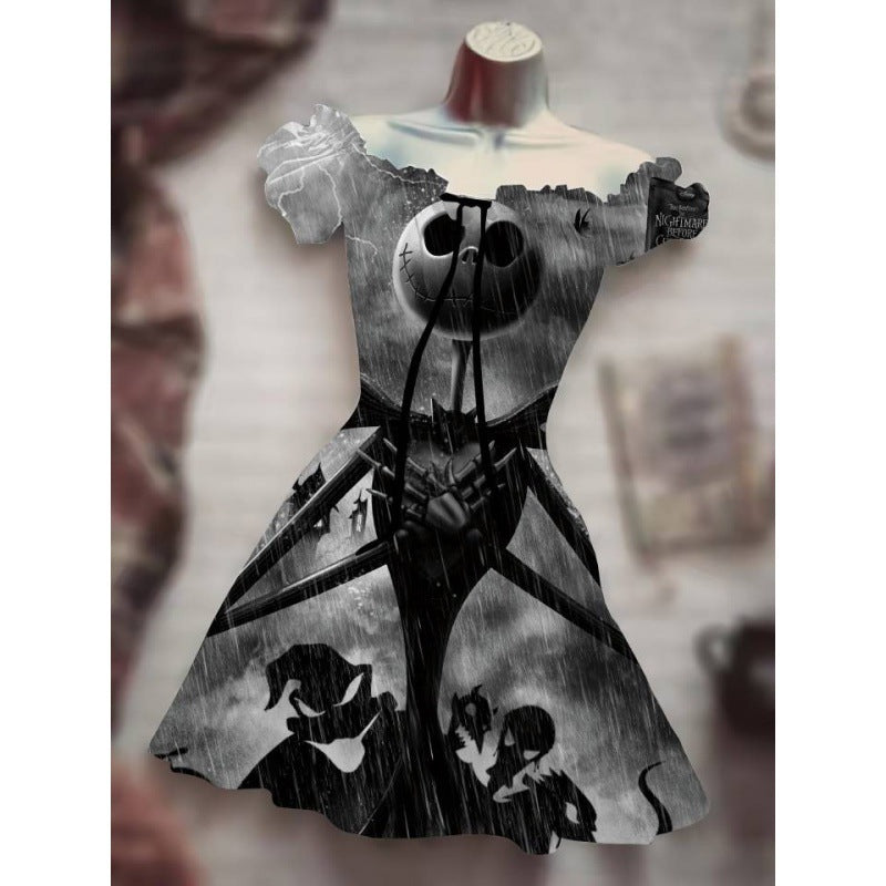 Spooky Chic: Puff Sleeve High Waist Halloween Dress | Marvis - Marvis