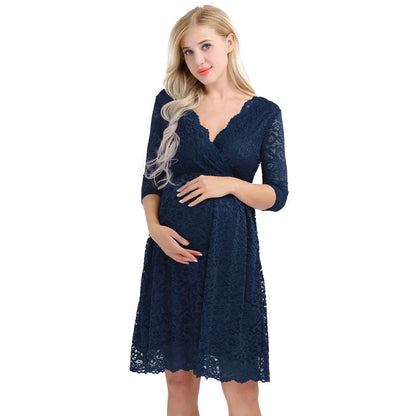 Women's Maternity Elegant Floral Lace Overlay Dress - Timeless Elegance | Marvis - Marvis