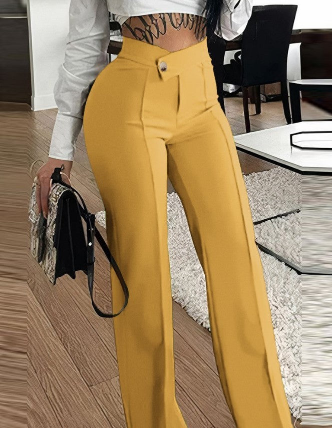 Sleek Slim Straight-Leg Pants with Buckle – Effortless Style | Marvis - Marvis