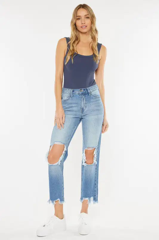 KanCan High-Rise Chewed-Up Mom Jeans – Edgy Comfort Awaits | Marvis - Marvis