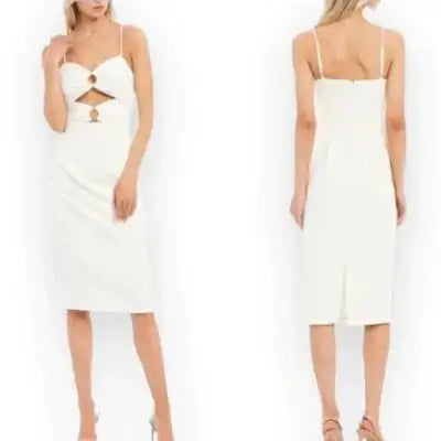 Elegant White Midi Dress with Sweetheart Neckline | Marvis - Marvis