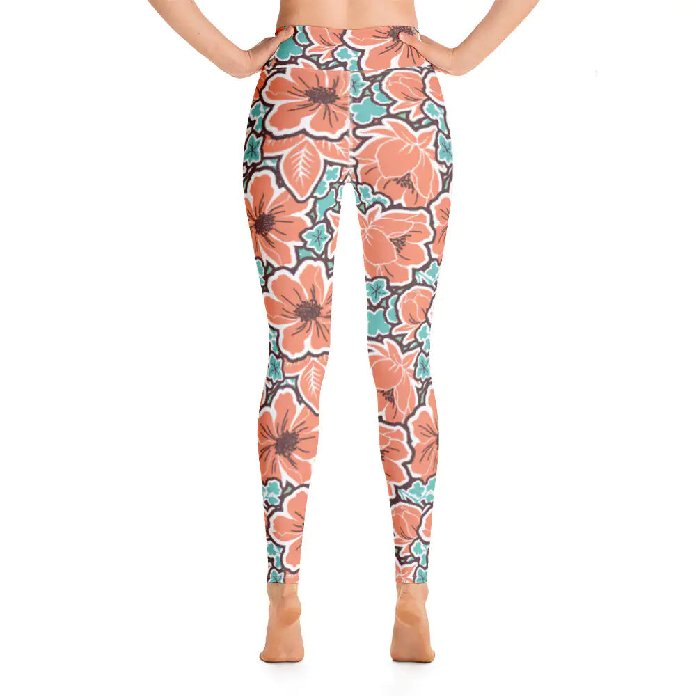 Tropical Red Floral Yoga Leggings: Stretch into Paradise | Marvis - Marvis