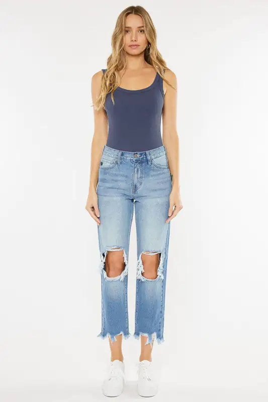 KanCan High-Rise Chewed-Up Mom Jeans – Edgy Comfort Awaits | Marvis - Marvis