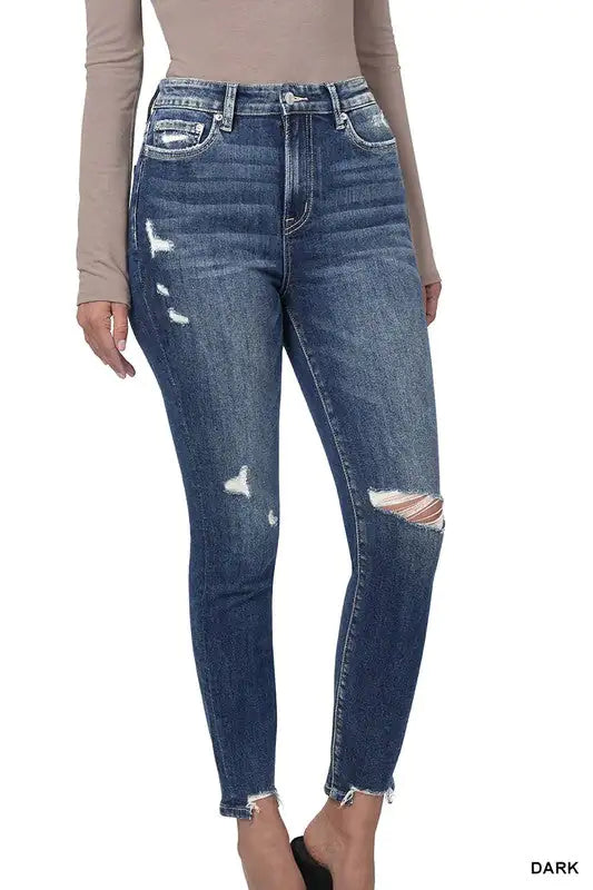 Step Up Your Style with Distressed Hem Skinny Jeans | Marvis - Marvis